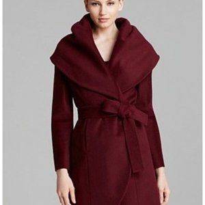 Tahari Marla XS - Wool Wrap Coat - Oversized Collar and Belt - Plum Wine Color